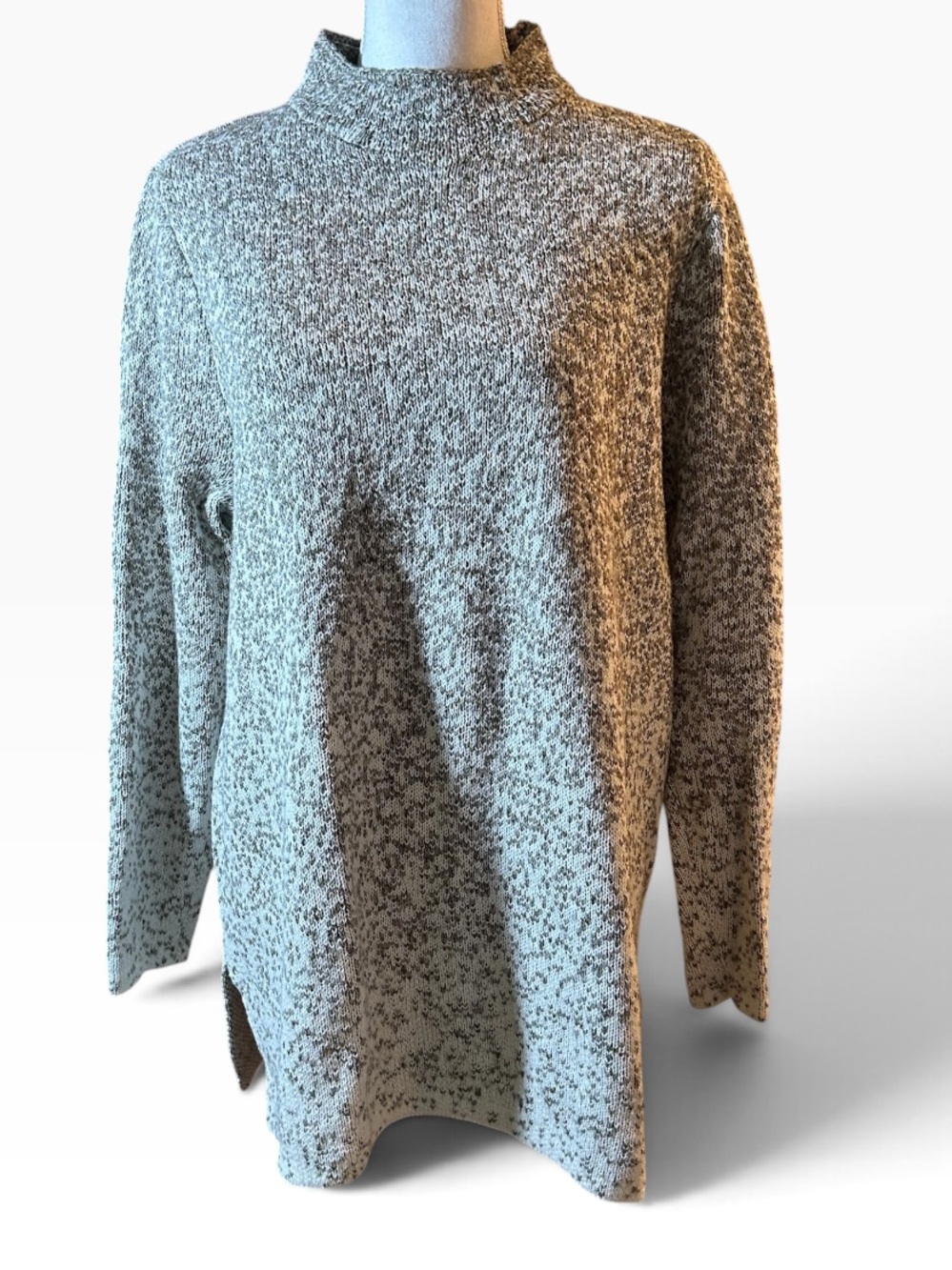Pure Jill Gray Tweed Mock Neck Tunic Sweater